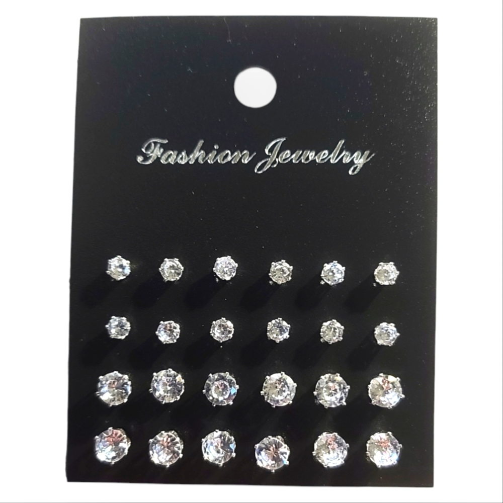 Rhinestone Stud Earrings Round | 12 pairs | 2 sizes